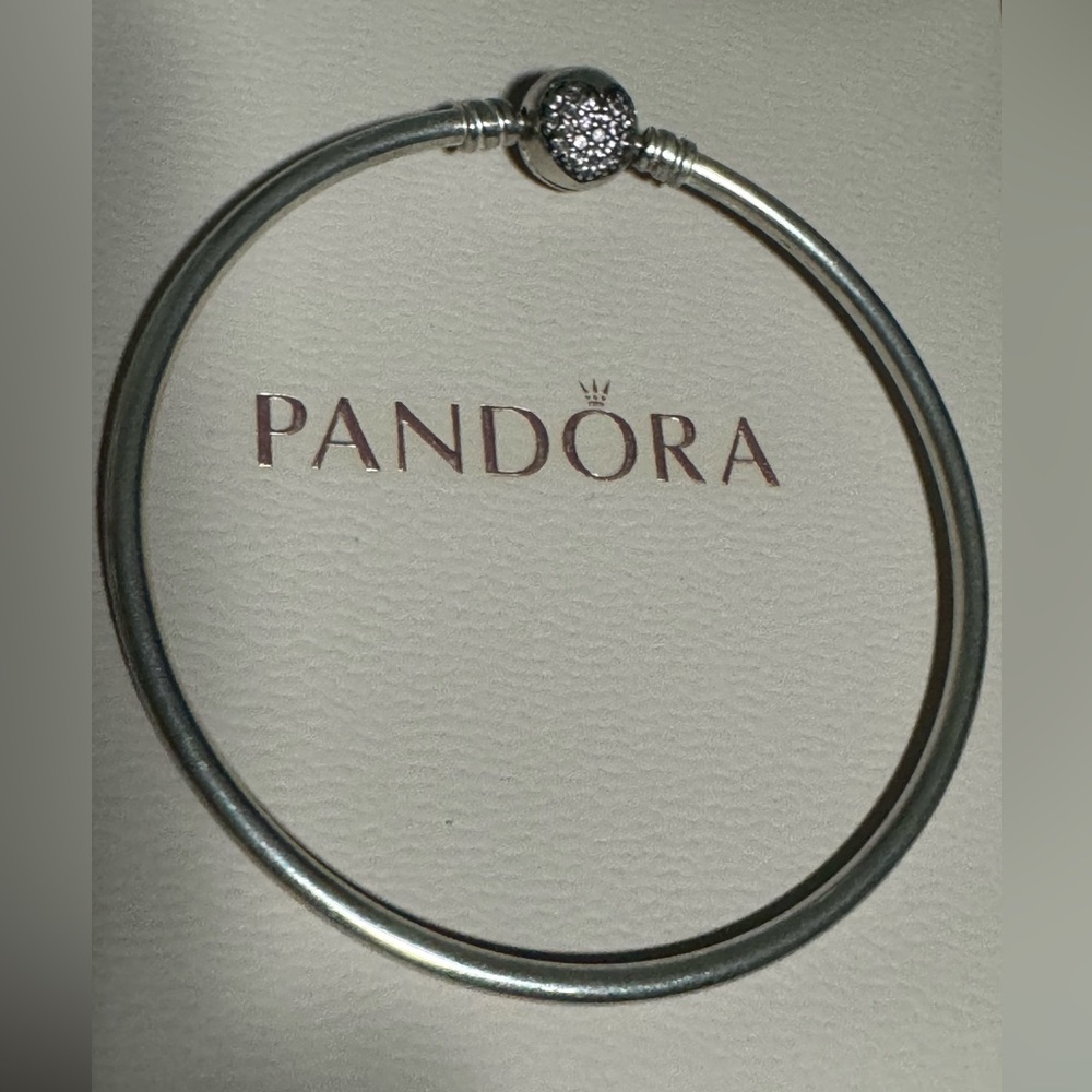 Authentic Pandora Bangle Heart pave pink cz  clasp bracelet